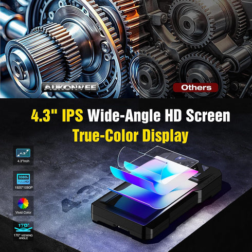 AukonVee 32GB 1080P 4.3" 5.5mm IP67 6 LEDs,16.4FT Endoscope Camera with Light & Card, HD Borescope Inspection Camera