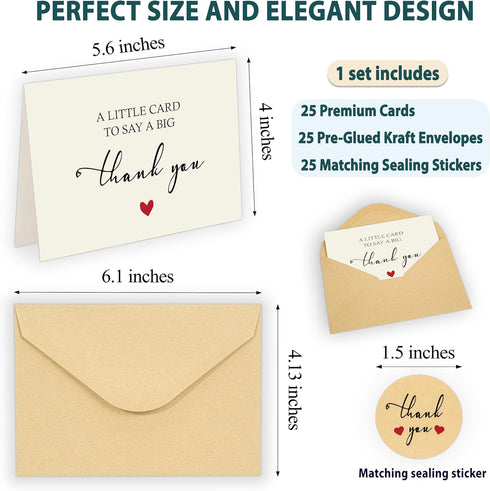 ISPONRE 25 Pack Premium Elegant Thank You Cards with Envelopes & Stickers Blank Inside Personalized Notes, Perfect