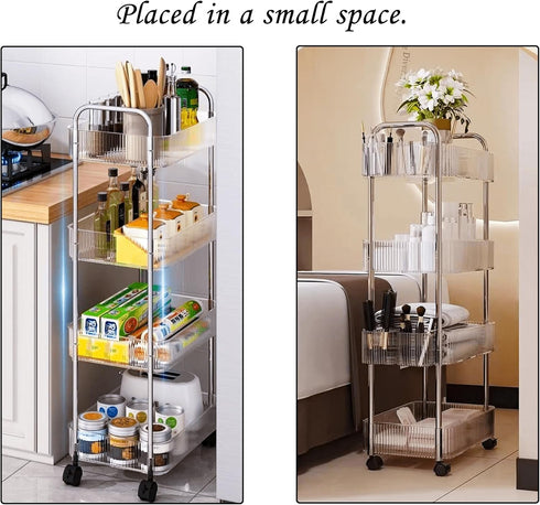Dalekana 4-Tier 8.2W 13L 35.8H Plastic Clear Rolling Utility Cart with Wheels, Lightweight-Usage Multifunctional
