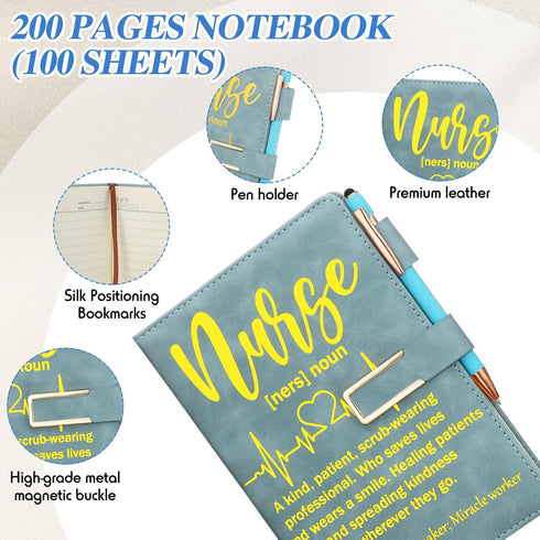 CNA Week Gifts Bulk, 2024 Nurse Assistant Appreciation Gift Set with A5 Leather Journal, Tumbler, and Tote - Blue