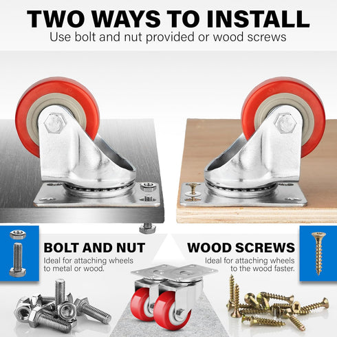 2.5 Inch Heavy Duty Caster Wheels Set of 4, Lockable Cart Wheels with Brakes, 1500lbs Load Capacity, 360 Degree
