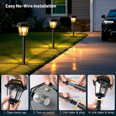 8 Pack 3000K Bulb, Solar Pathway Lights Outdoor Solar Lights Outdoor Waterproof with Tungsten Filament Decor Driveway