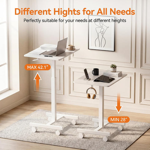 BPHEZJ Mobile Standing Desk with Wheels, Pneumatic Height Adjustable Rolling Computer Workstation with Lockable Casters