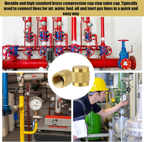 2pcs 1/4 Flare Caps, Round Brass with Neoprene O Ring Seal for Air Conditioner Pipe Gas Line