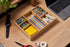 Umilife Bamboo Wood Desk Drawer Organizer Tray with Adjustable Compartments, Office Desk Accessories Storage