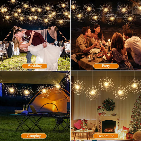DoonDar 5 Pack 200 8 Firework String Lights Christmas Light, LED Modes Hanging Starburst Lights for PartyGarden