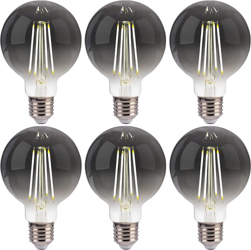 FLSNT Globe LED Edison Bulbs, 5000K Daylight, 4W (40W Equivalent), E26 Base, 300LM, Smoky Grey Glass, 6 Pack