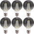 FLSNT Globe LED Edison Bulbs, 5000K Daylight, 4W (40W Equivalent), E26 Base, 300LM, Smoky Grey Glass, 6 Pack