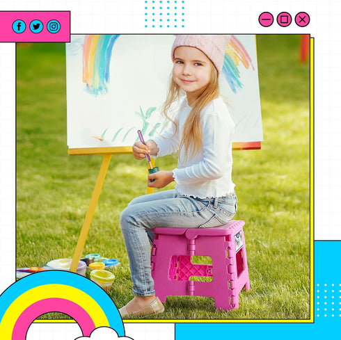 9 inch 300 LBS 1PC Delxo Folding Step Stool Non-Slip Foldable Toddler Stools Up to Kids Step Stool with Handle