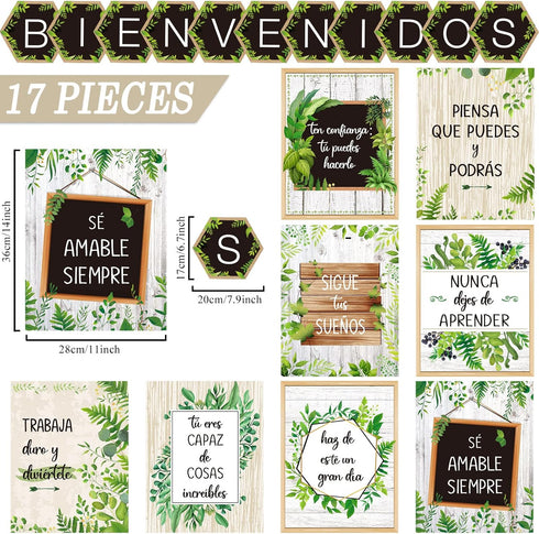 gisgfim 19 Pieces Spanish Posters, Motivational Inspirational Banner with Adhesive Dots for Classroom Decorations