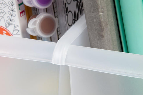 IRIS USA Plastic Connecting Book Bin and Paper Storage Container, 15" x 6", 8-Pack for Office Classroom, Clear