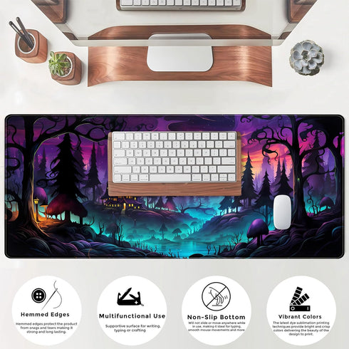 Mystic Forest Purple Desk Mat, Cute Large Mouse Pad Extended Gaming Mousepad XL, Aesthetic Keyboard Mat 31.5''X11.8''