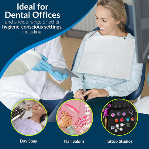 1081 4 13 18 (Pack 500) 3-Ply TIDI Avalon Dental Bib, White, Layers, W x L of Disposable Dental Bibs Embossed Tissue