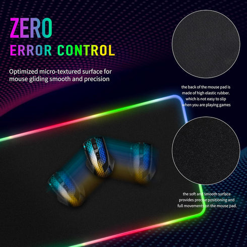 Large RGB Gaming Mouse Pad with 15 Light Modes, Touch Control, Extended Soft Keyboard Mat, Non-Slip Rubber Base