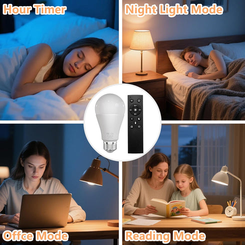MXhme Bulbs 800LM 9W (60W Bulb,Dim,1800K-6500K,E26,2.4G,Warm Bulb Decor,2Bulb&1Remote Amber Sleep Light with Remote
