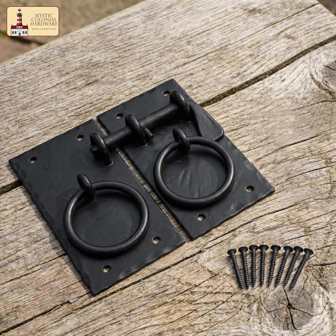 (271) Mystic Colonial Iron Gate Latch Black Flip Latches, Heavy Duty Cast Iron Drop Latch, for Old Farm Barn Shed