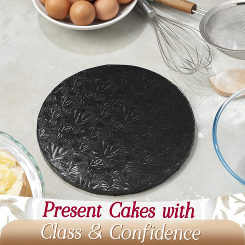 Cakebon Cake Boards - Sturdy 1/2 Thick Drums, 10 Inch Professional Fully Wrapped Edges, Black 3-Pack