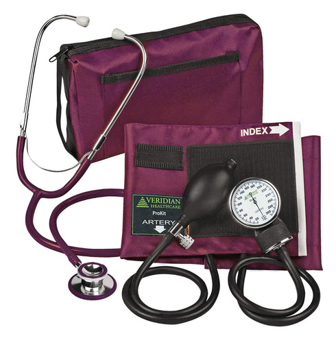ProKit Aneroid Sphygmomanometer with Dual-Head Scope, Adult, Burgundy