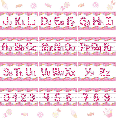 Outus 12 Pcs Candy Alphabet Bulletin Board Set, Candyland Letter Cutout Alphabet Number Decor for Classroom, Nursery,