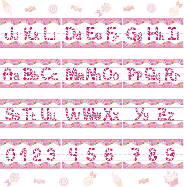 Outus 12 Pcs Candy Alphabet Bulletin Board Set, Candyland Letter Cutout Alphabet Number Decor for Classroom, Nursery,