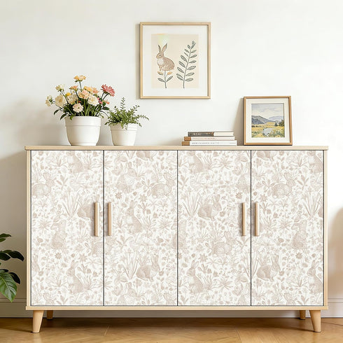 17.5"x276" ICOOP Beige Wallpaper Rabbit Neutral Peel and Stick Wallpaper Boho Vintage Farm Cottage Contact Paper