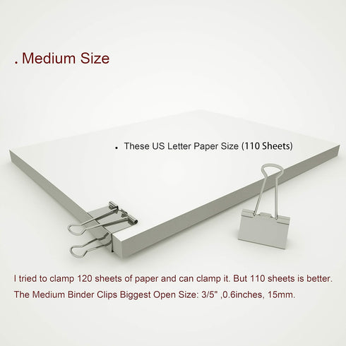 Nctinystore Medium Binder Clips, 1-1/4 Inch Silver Clamp, 24 Count