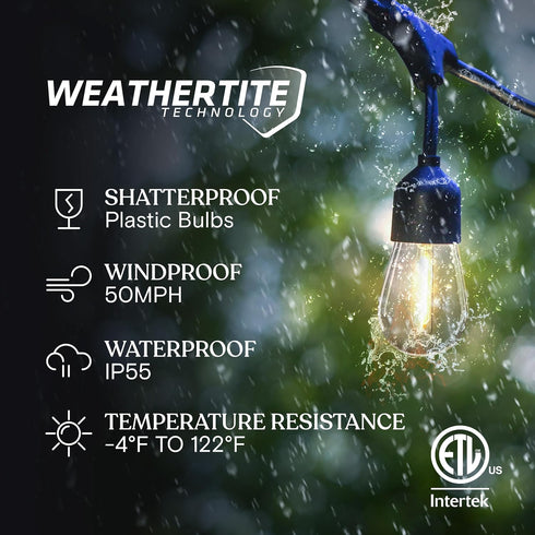 27 Commercial Bulbs 1W 12 Bulbs Brightech Ambience Pro Ft Solar Powered String Lights - Grade Waterproof Patio Lights