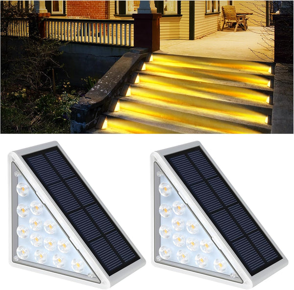 LED Solar Step Lights, Waterproof Outdoor Stair Lights, Warm White Solar Deck Lights for Yard, Patio, Garden, 2PK