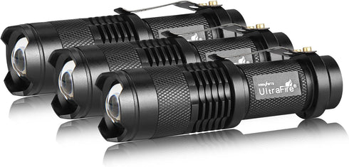 ULTRAFIRE 3 Pack Mini Flashlights Focus Adjustable SK68 Single Mode Tactical LED Flashlight, Ultra Bright 300 Lumens Torch by ULTRAFIRE