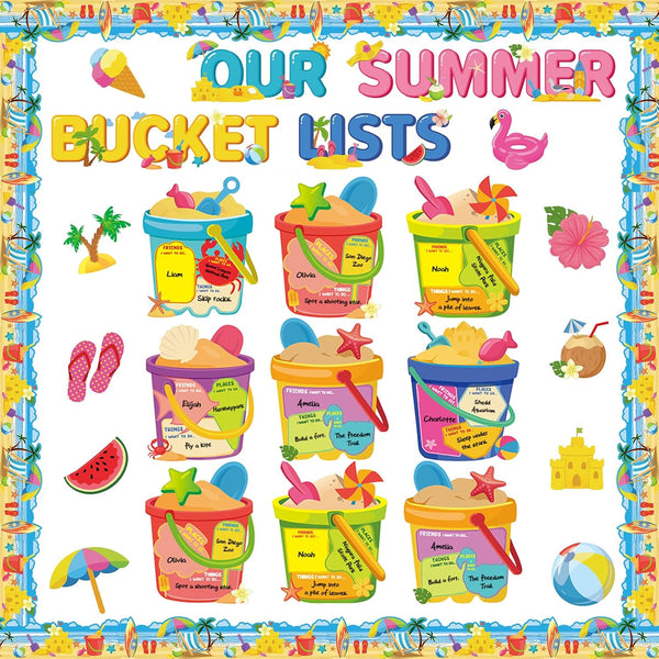Tenceur 69 Pcs Summer Bulletin Board Decorations Set, Summer Bucket Lists Cutouts for Classroom Door Decor