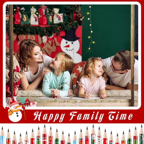 Christmas Pencils Bulk for Kids, Colorful Winter Wood Pencils with Eraser, 12 Styles (96 Pcs)