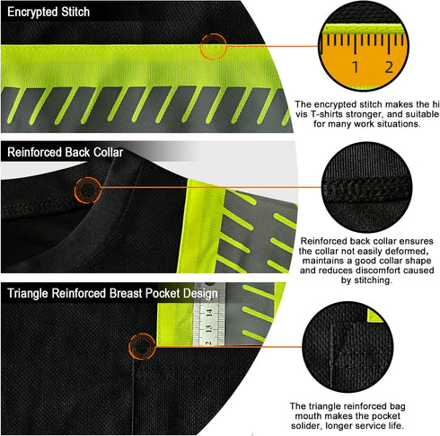 TCCFCCT High Visibility Shirts for Men Class 3 Hi Vis Reflective Short Sleeve Construction Work Shirts with Green