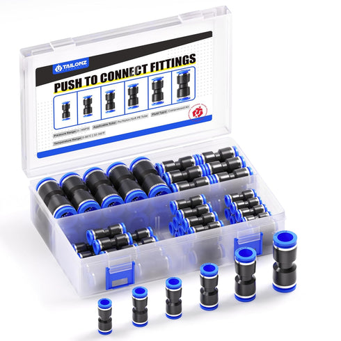 TAILONZ PNEUMATIC 60 pcs Straight Push Connectors, Plastic Quick Release Connectors for Air Line Fittings