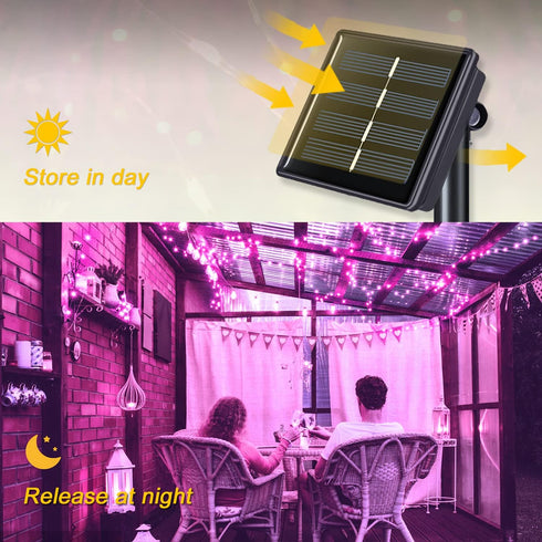 JMEXSUSS 2 Pack Pink Solar Christmas Lights - 33ft 100 LED Waterproof String Lights for Outdoor Decorations