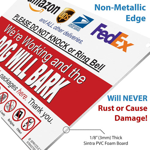 Do Not Knock or Ring Bell Leave Package Sign - The Dog Will Bark (Hang Sign)