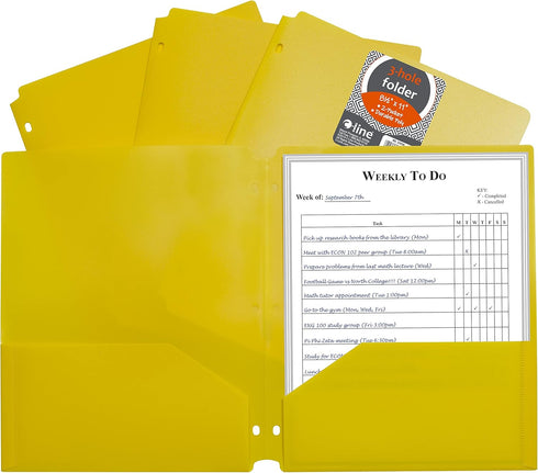 C-Line Two-Pocket Heavyweight Poly Portfolio Folder, Box of 25, Yellow (33936-25) with Three-Hole Punch