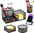 Mesh Pen Holder for Desk, 5 Pieces Desk Organizer Office Supplies Caddy with Sticky Notes Holder for Home, School, Black