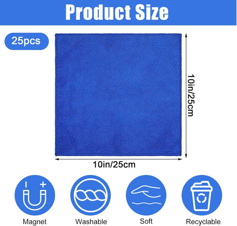 xozeooeu 25 Packs 10x10 Inch Magnetic Dry Erase Cloth, Blue Microfiber Whiteboard Eraser Reusable Washable Cleaning