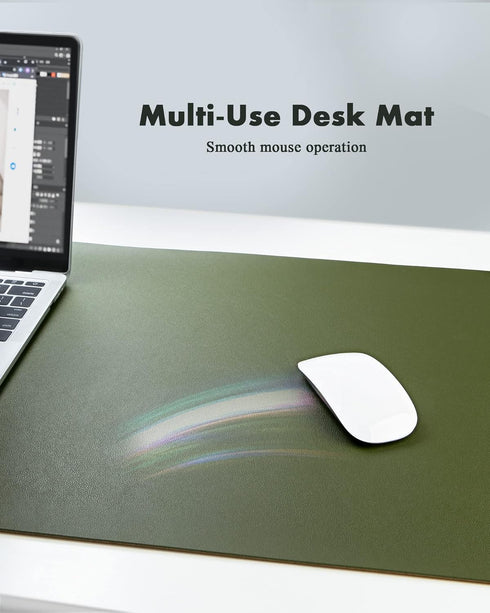 YSAGi Double-Sided Desk Pad, 35.4"x17" Leather Desk Mat, Eco Cork Desk Pad Protector for Office/Home (Olive Green)