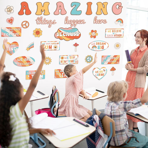 Groovy Bulletin Board Classroom Decorations, Amazing Things Happen Here Set for Back to School Wall Decor