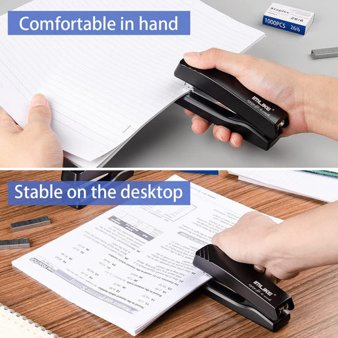 IMLIKE Desktop Office Stapler with 2000 staples, Half Strip, 25 Sheets Capacity, Metal Construction, Black, 2-pack