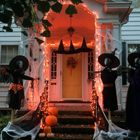 Lights(23 Feet,100 Count)-Incandescent woohaha Outdoor Halloween Orange Christmas Lights with Black Wire,Mini Orange