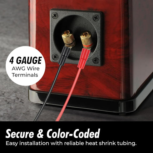 InstallGear 4 Gauge AWG Pure Copper Lugs Ring Terminals Connectors with Heat Shrink, 10 Pack