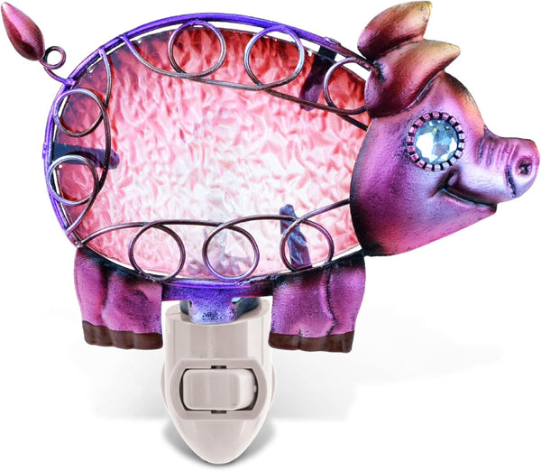 Puzzled Glass Pig Night Light - Decorative Glass Art Animal Night Light