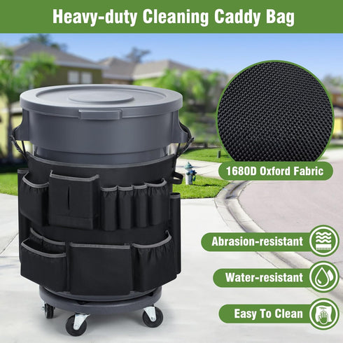 32-55 Trash Can Caddy Bags Fit Gallon Garbage Bins, Garbage Bin Caddy Bag Organizer with Multi-Pockets, Organizer