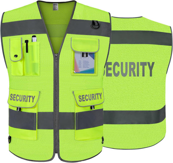 TCCFCCT Mesh Security Vest for Men Women, 9 Pockets High Visibility Reflective Safety Vest