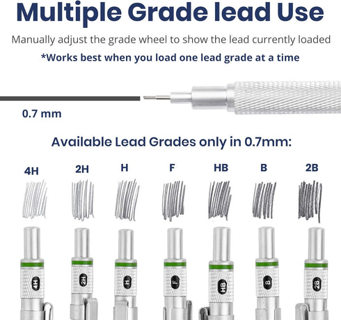 Pacific Arc Chromagraph .7 mm Metal Mechanical Pencil: Silver Barrel with Adjustable Pencil Grade for Drafting