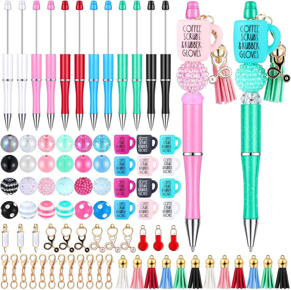 Jutom 12 Pcs Plastic Beadable Pens with 50 Colorful Beads, Assorted Colors for DIY Making Kit, Nurse Theme
