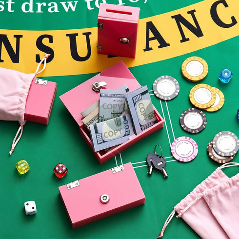 4 Sets CroBlissful Pink Money Bank Acrylic Box for Gambler Winner Bank Portable Safe Casino Money Box Gift for Gambler