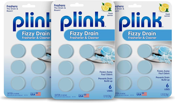 Plink Fizzy Drain Freshner, Pack of 3, Lemon Scent, Prevents Buildup, Maintains Clear Drain, Removes Odor